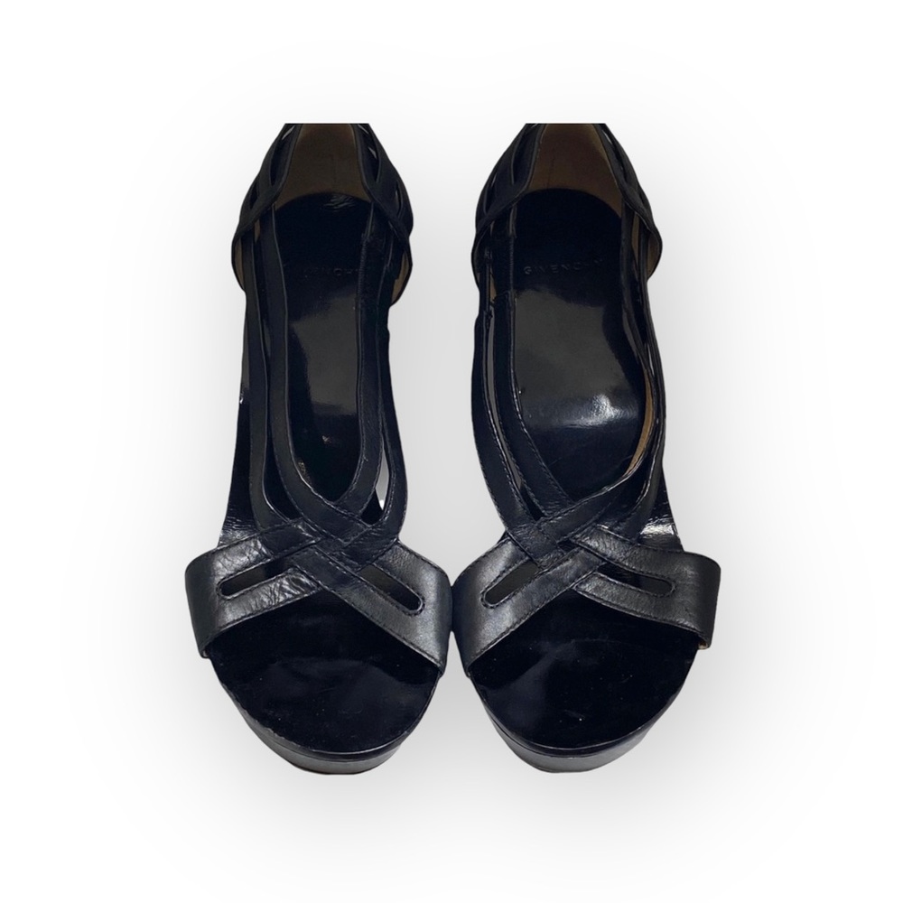 new Givenchy ༄ Cross Strap Wood Platform Sandals ༄ Black Leather ༄ 38.5 8M 8.5M - Picture 9 of 16
